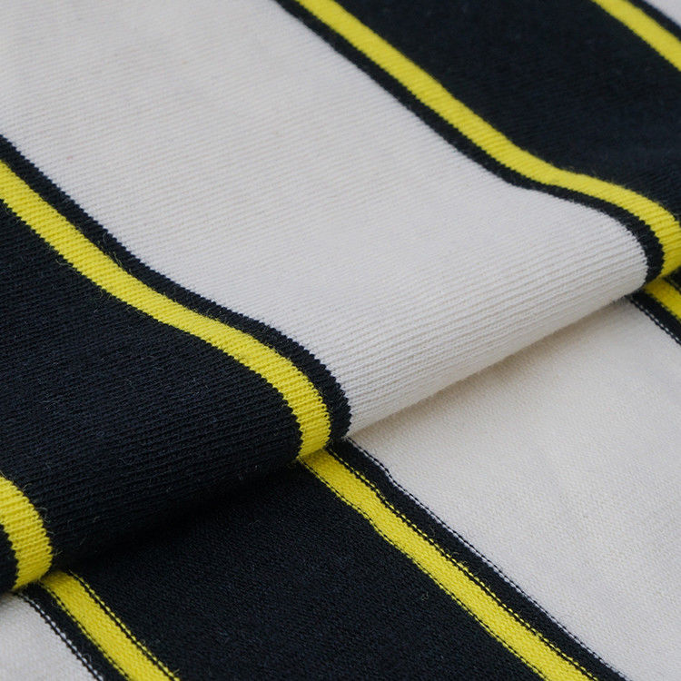 Tejido de algodón teñido de hilo simple, tejido de doble punto a rayas para camisa de manga larga
