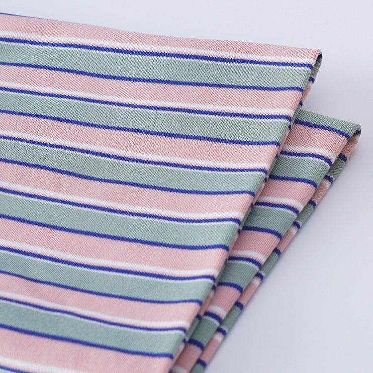 Tejido de doble punto 100% de algodón, tejido de punto de rayas suaves para ropa de manga larga