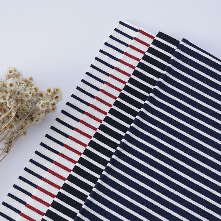 Tejido de punto de algodón puro que absorbe el sudor y rayas para camiseta respirable y saludable