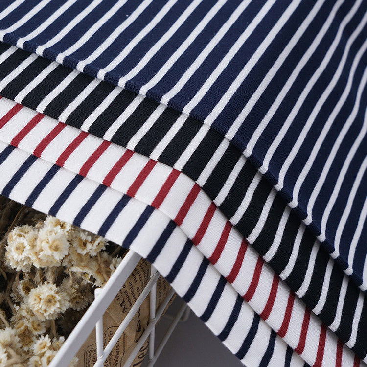 Tejido de punto de algodón puro que absorbe el sudor y rayas para camiseta respirable y saludable