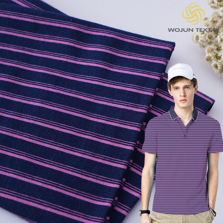 Tejido de material rayado de tejido liso de algodón puro suave para camiseta de polo amigable con la piel