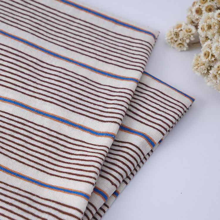 Tejido de material rayado de algodón duradero y lino absorbente de sudor para camiseta