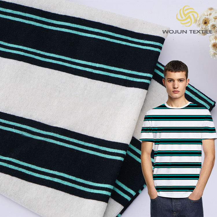 Fuerte absorción de sudor de algodón puro y lino de una sola camiseta de material rayado Tejido para camiseta de polo
