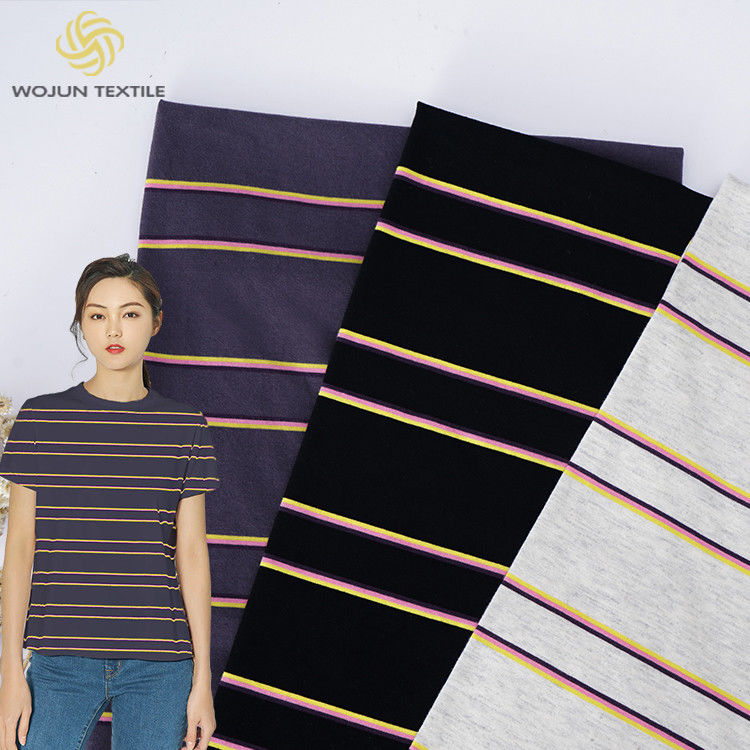 Tejido de algodón puro y higiénico y saludable y transpirable de punto a rayas para camiseta