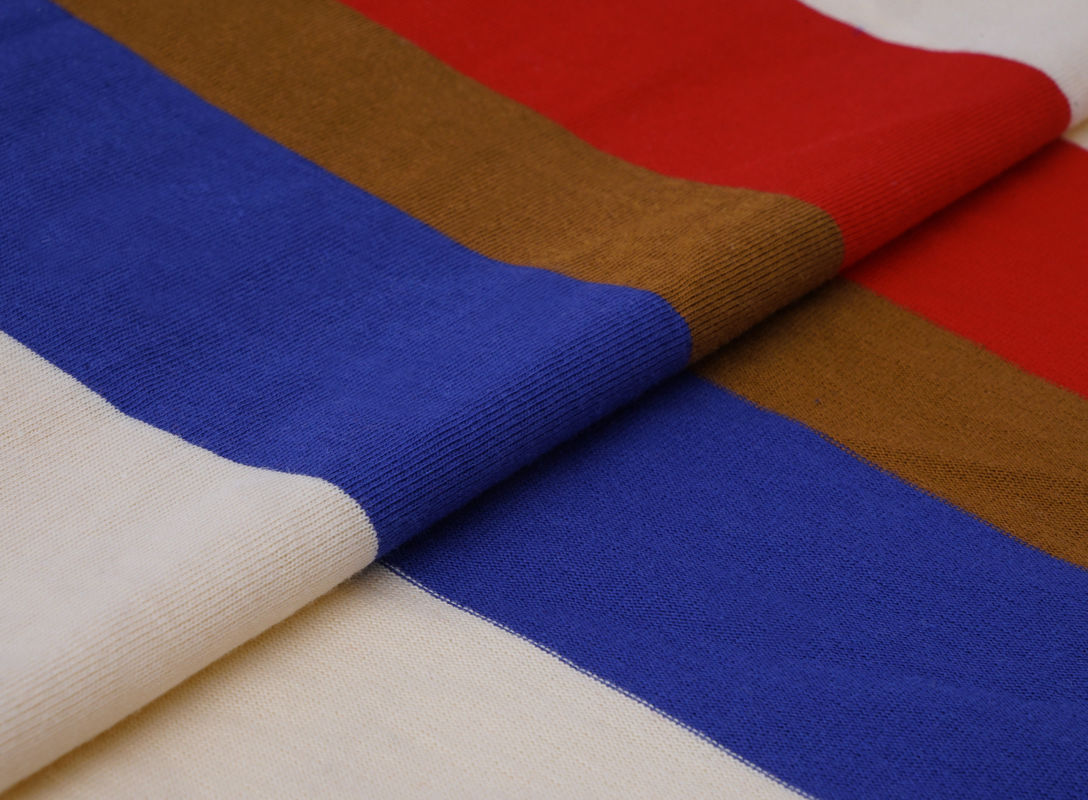 Tejido de algodón puro de tejido liso a rayas para camiseta