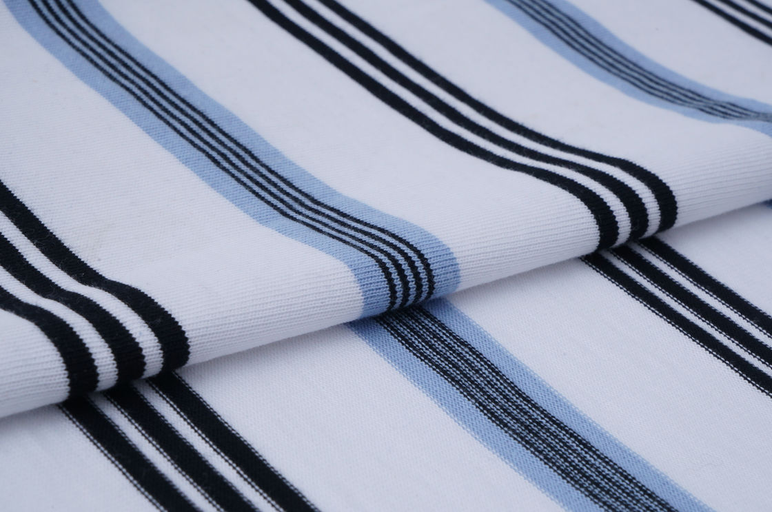 Tejido de punto a rayas, resistente al desgaste, agradable a la piel, cómodo y transpirable, para ropa de ocio