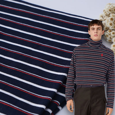 Tejido suave de doble punto rayado material de algodón lavado transpirable para pijamas