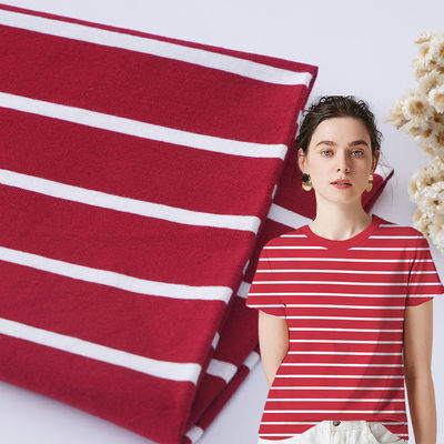 Tejido de algodón de rayas rojas transpirable para trajes de deporte absorbente de humedad