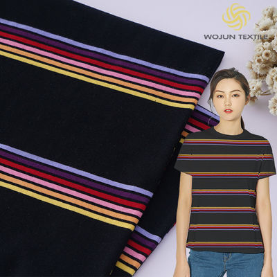 Tejido de material de algodón puro de rayas, resistente al desgaste y saludable para la piel para camisetas