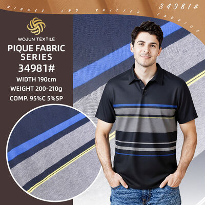 Un buen precio. Tejido de piqué de algodón a rayas 95/5: 185 cm de ancho y elástico para polos de lujo en línea
