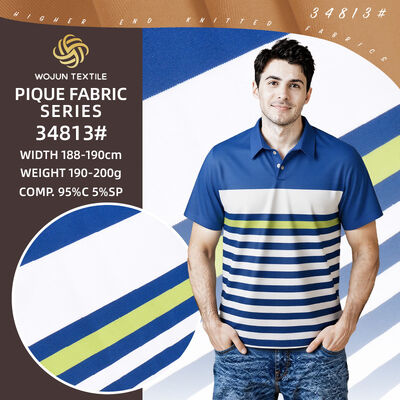 Un buen precio. Tejido de piqué de algodón a rayas 95/5: 185 cm de ancho y elástico para polos de lujo en línea
