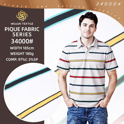 Un buen precio. Tejido Pique de algodón rayado de 190 cm: Estiramiento teñido de hilo para polos modernos en línea