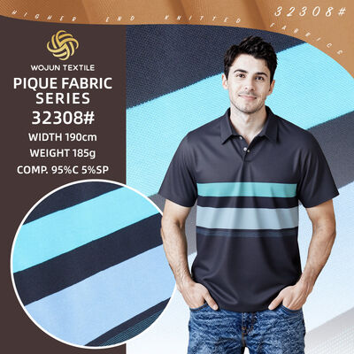 Un buen precio. Tejido Pique de algodón rayado de 190 cm: Estiramiento teñido de hilo para polos modernos en línea