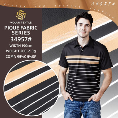 Un buen precio. Tejido Pique de algodón rayado de 190 cm: Estiramiento teñido de hilo para polos modernos en línea